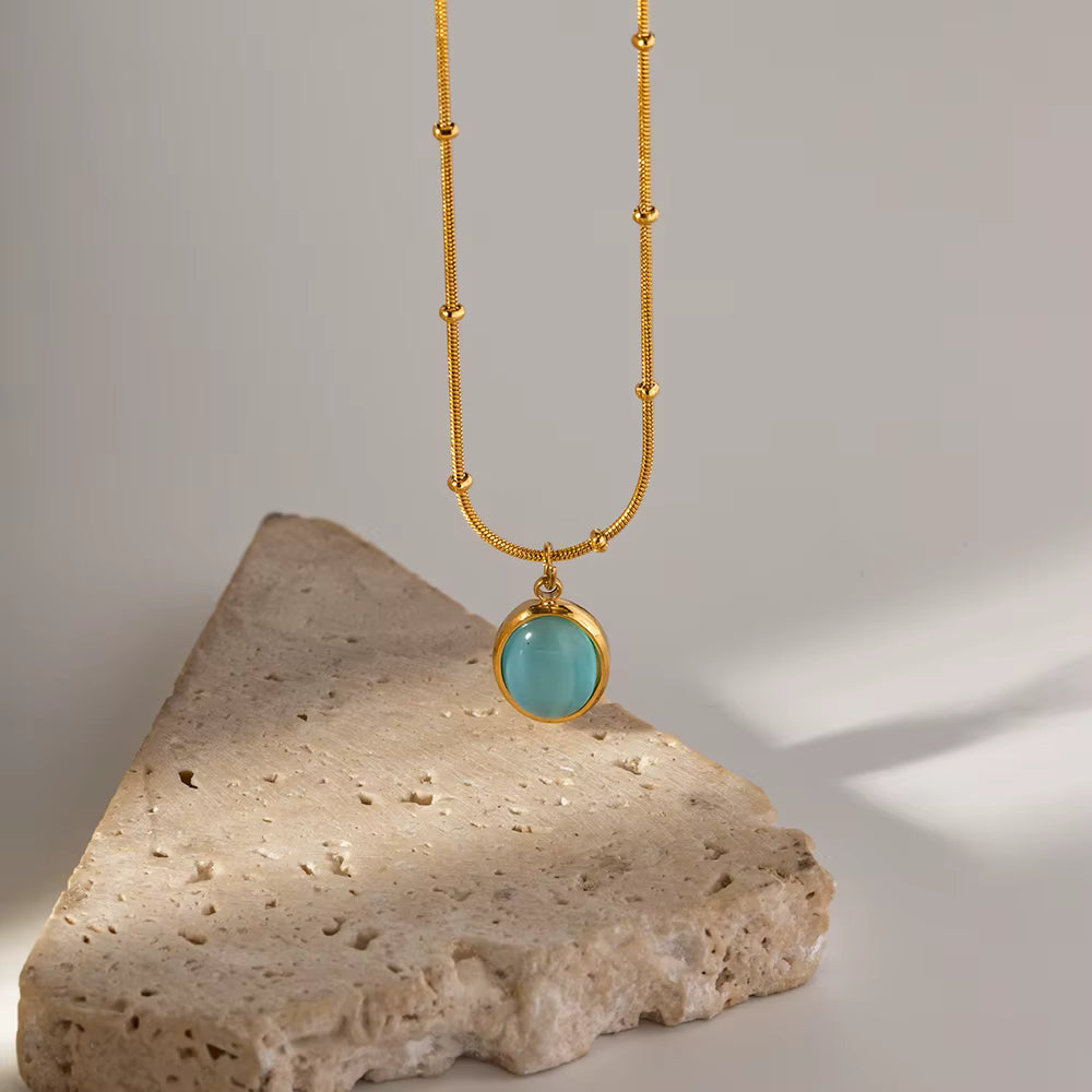 Collar Cadena Puntos con Dije Nacarado Azul | Dorado
