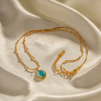 Collar Cadena Puntos con Dije Nacarado Azul | Dorado