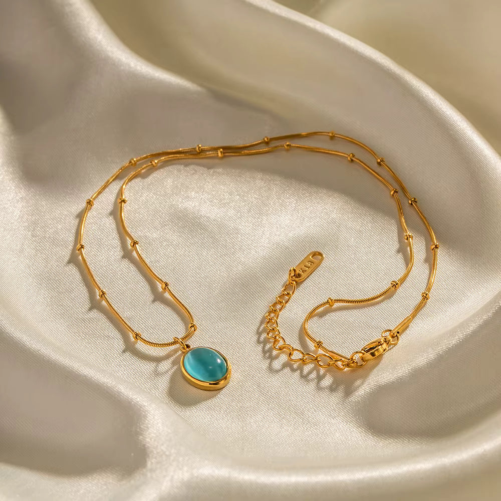Collar Cadena Puntos con Dije Nacarado Azul | Dorado