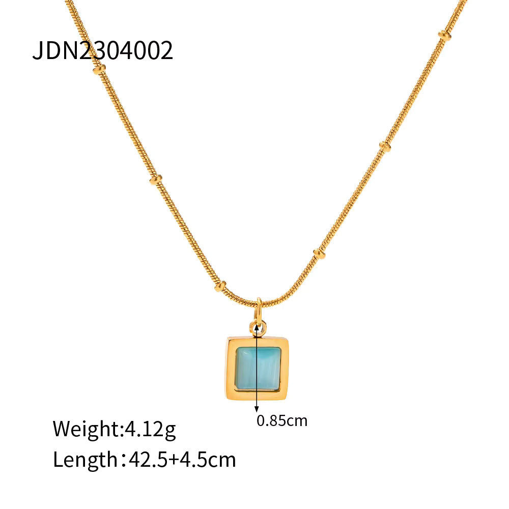 Collar Puntos Con Dije Cuadrado Azul | Dorado