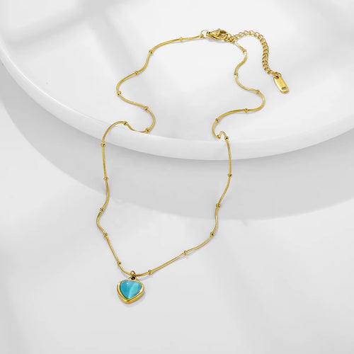 Collar Cadena Balin Corazón Celeste/Azul Ojo de Gato | Dorado