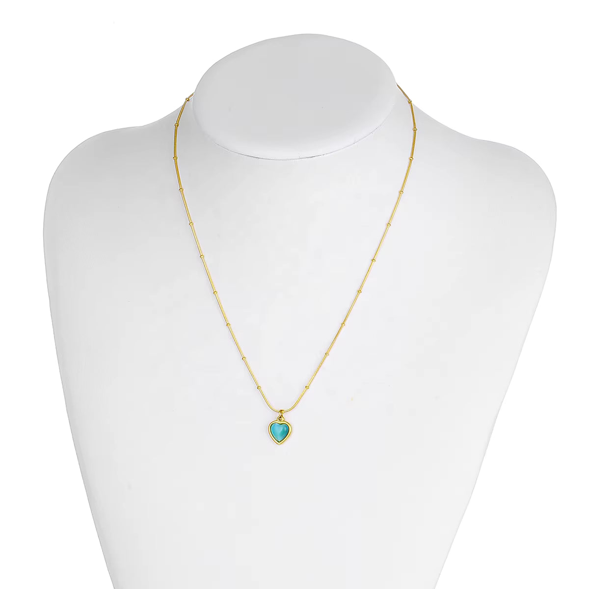 Collar Cadena Balin Corazón Celeste | Dorado