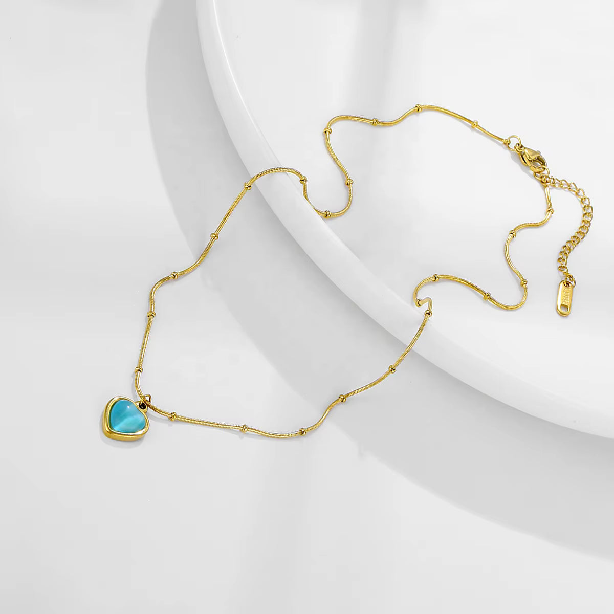 Collar Cadena Balin Corazón Celeste | Dorado
