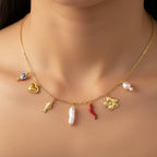 Collar Multi Dijes Flor Y Pez | Dorado