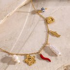 Collar Multi Dijes Flor Y Pez | Dorado
