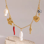 Collar Multi Dijes Flor Y Pez | Dorado