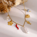 Collar Multi Dijes Flor Y Pez | Dorado