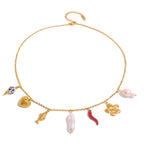 Collar Multi Dijes Flor Y Pez | Dorado