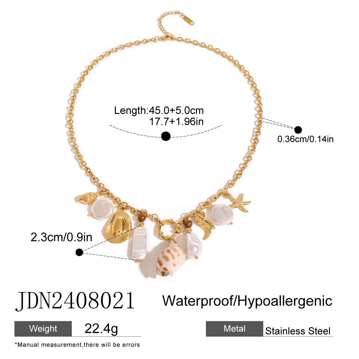 Collar Playero Multidijes Perla Caracol - Dorado