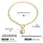 Collar De Eslabones Ovalados Con Perla Barroca | Dorado