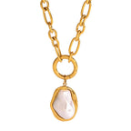 Collar De Eslabones Ovalados Con Perla Barroca | Dorado