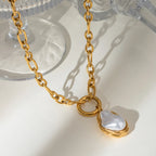 Collar De Eslabones Ovalados Con Perla Barroca | Dorado