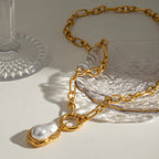 Collar De Eslabones Ovalados Con Perla Barroca | Dorado