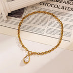 Collar De Eslabones Ovalados Con Perla Barroca | Dorado