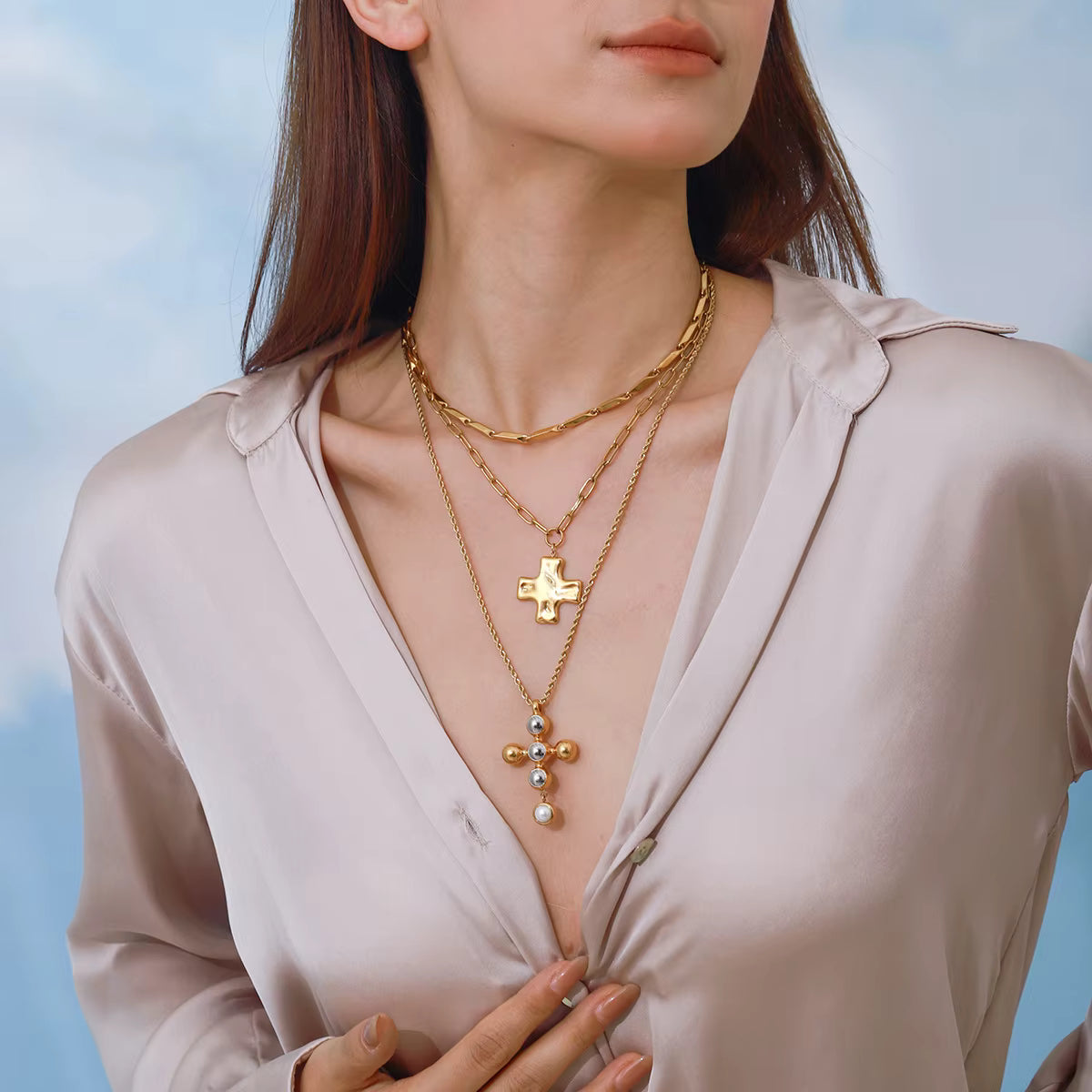 Collar Cruz Elegante Grande | Bicolor
