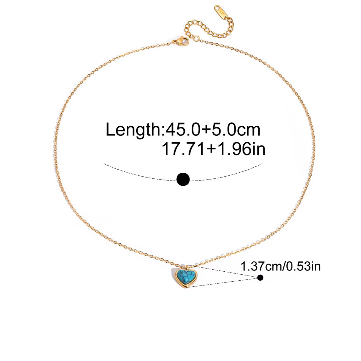 Collar con 1 Dije de Corazón Turquesa | Dorado