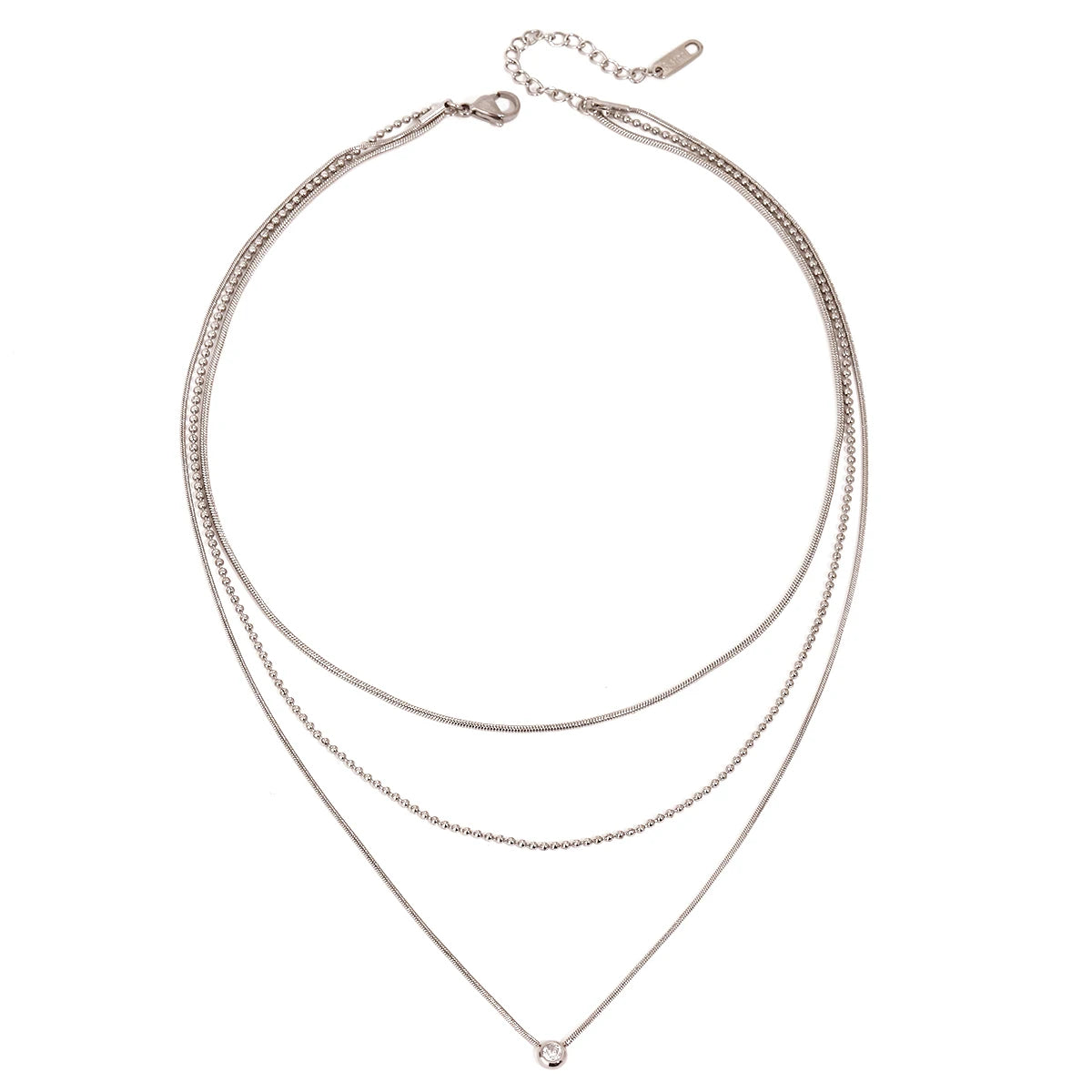 Collar Layering Triple Capa Con Punto De Luz En Circón Minimalista | Plateado