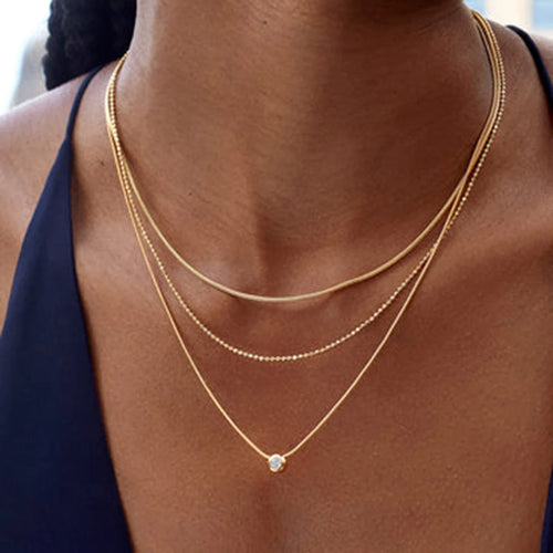 Collar Triple Capa Con Punto De Luz En Circón Minimalista | Dorado