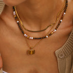 Collar Cadena Trigo Dije Marrón | Dorado