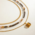 Collar Cadena Trigo Dije Marrón | Dorado