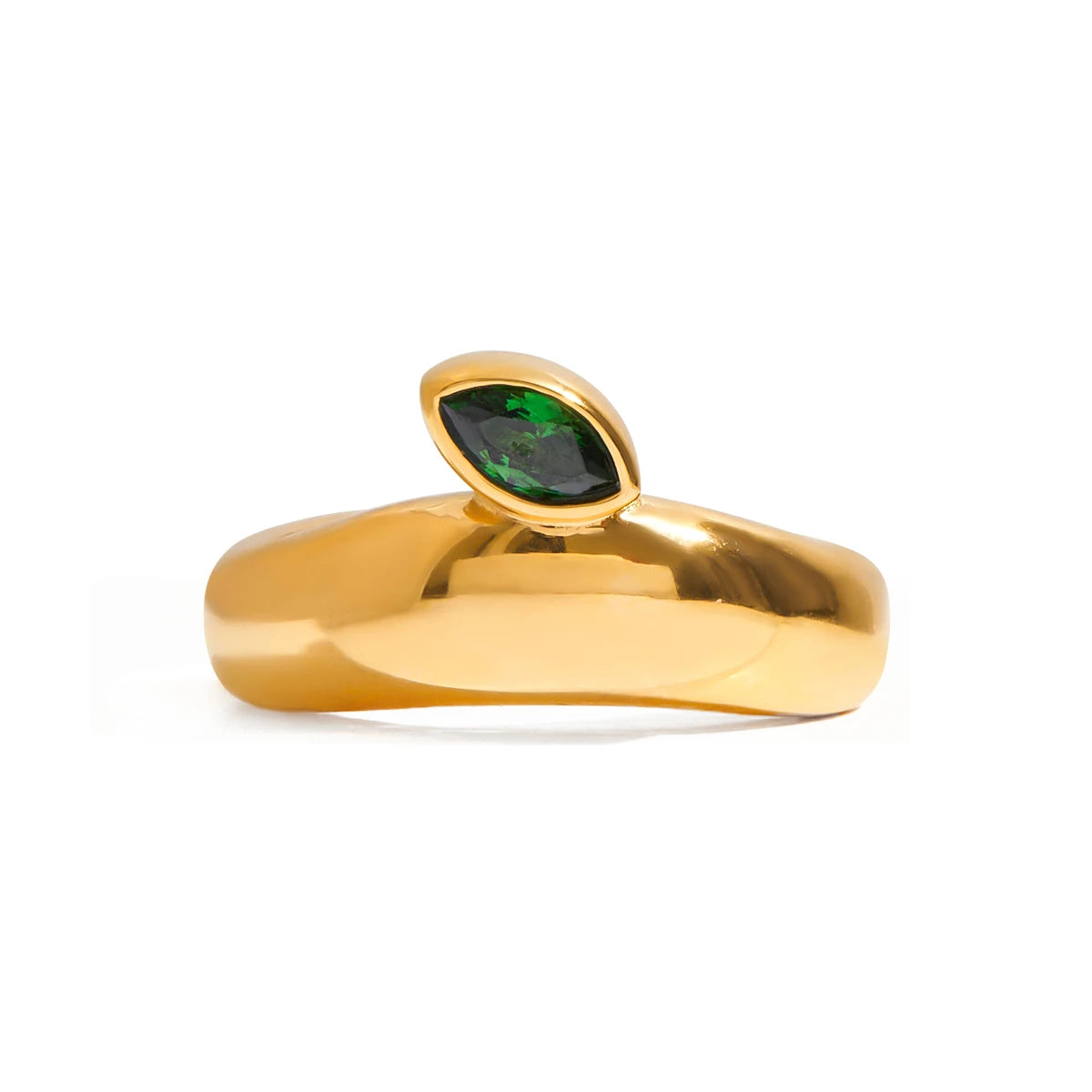 Anillo Geometrico Circular Piedra Verde | Dorado