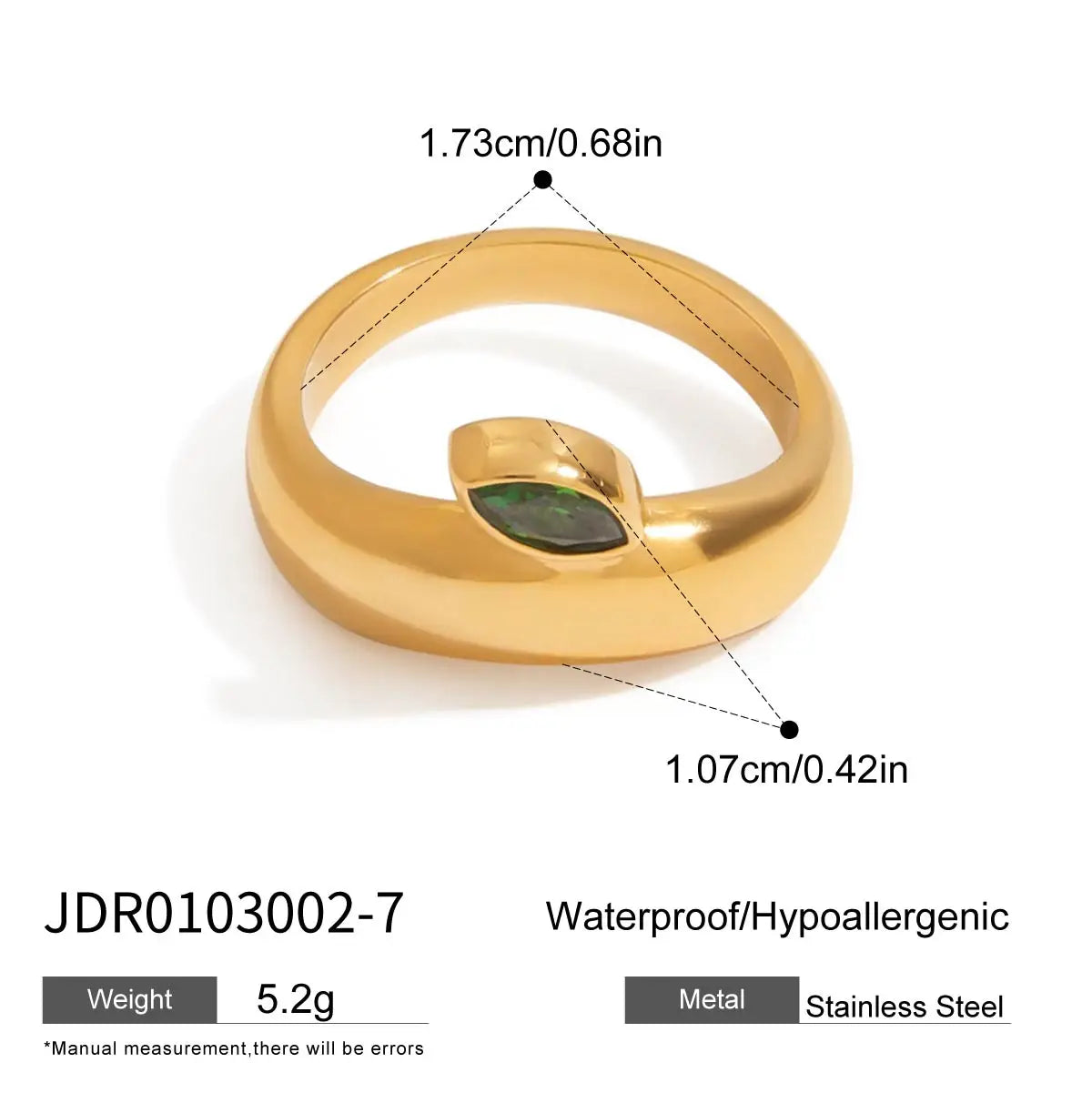 Anillo Geometrico Circular Piedra Verde | Dorado