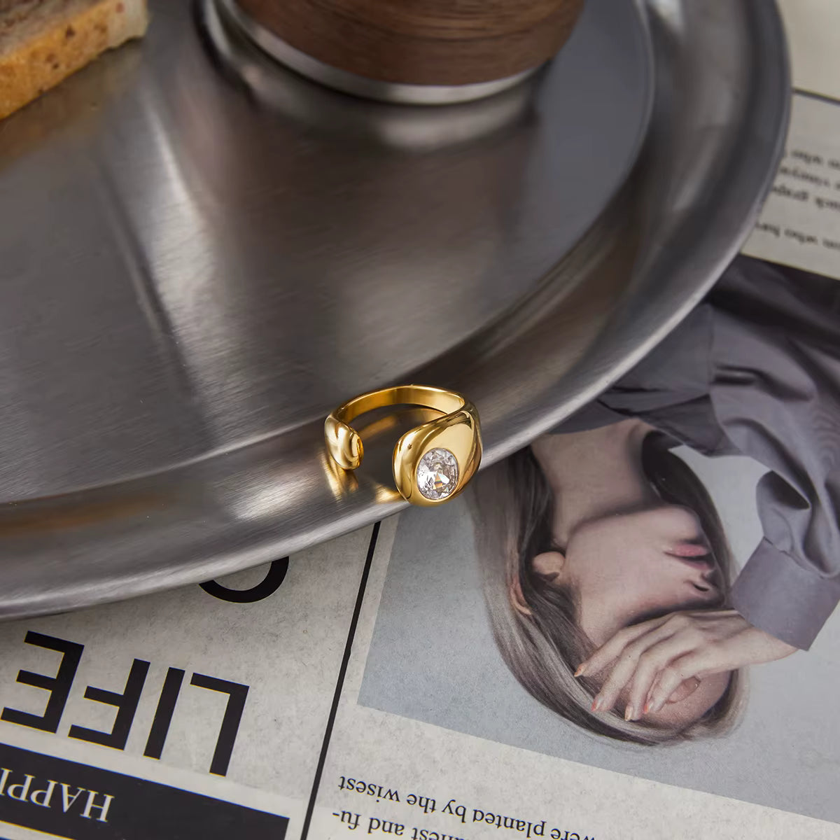 Anillo Con Brillo Gota | Dorado
