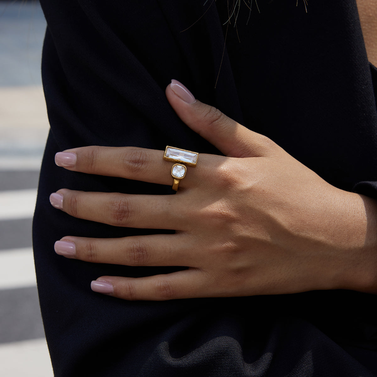 Anillo Con Brillo Rectángulo | Dorado