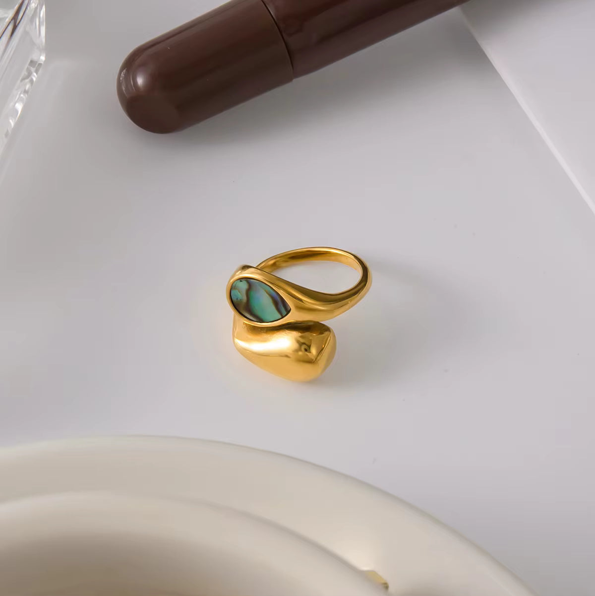 Anillo dos gotas asimétrico | Dorado