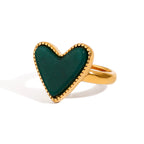 Anillo Corazon Piedra Verde Grande | Dorado