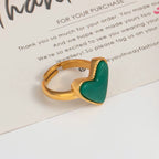 Anillo Corazon Piedra Verde Grande | Dorado