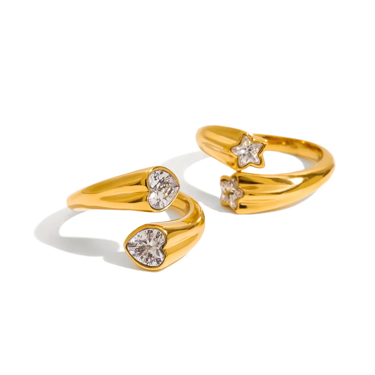 Anillo Dos Corazones Brillantes | Dorado