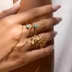Anillo Curva Azul | Dorado