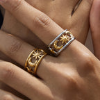 Anillos Luna Sol Banda Plateada y Dorado