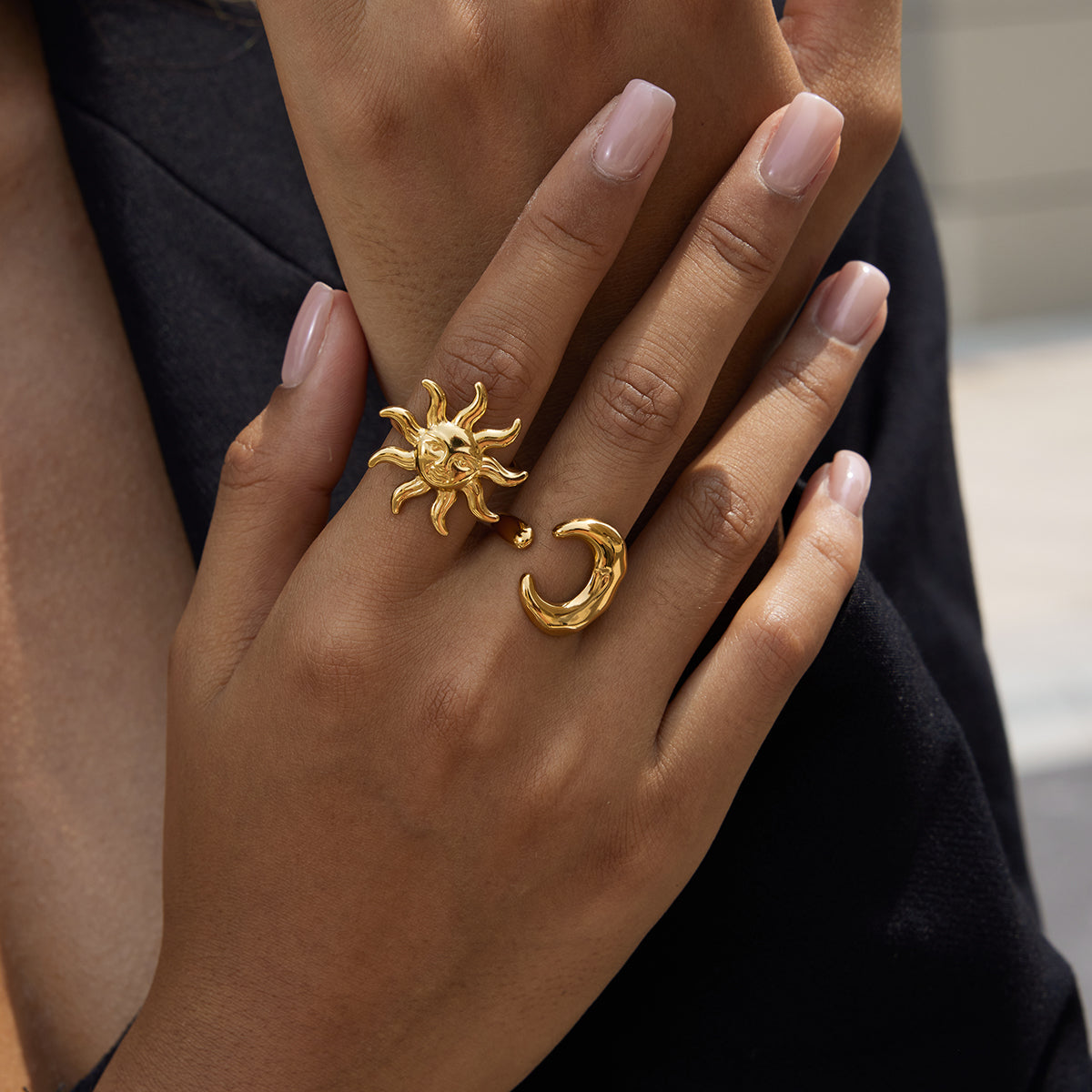 Anillos Sol y Luna Radiante | Dorado