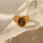 Anillo Piedra Marron | Dorado