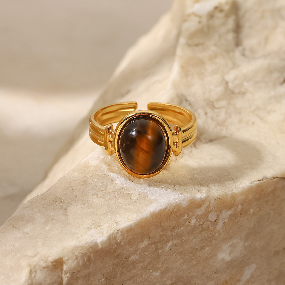Anillo Piedra Marron | Dorado