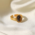 Anillo Piedra Marron | Dorado