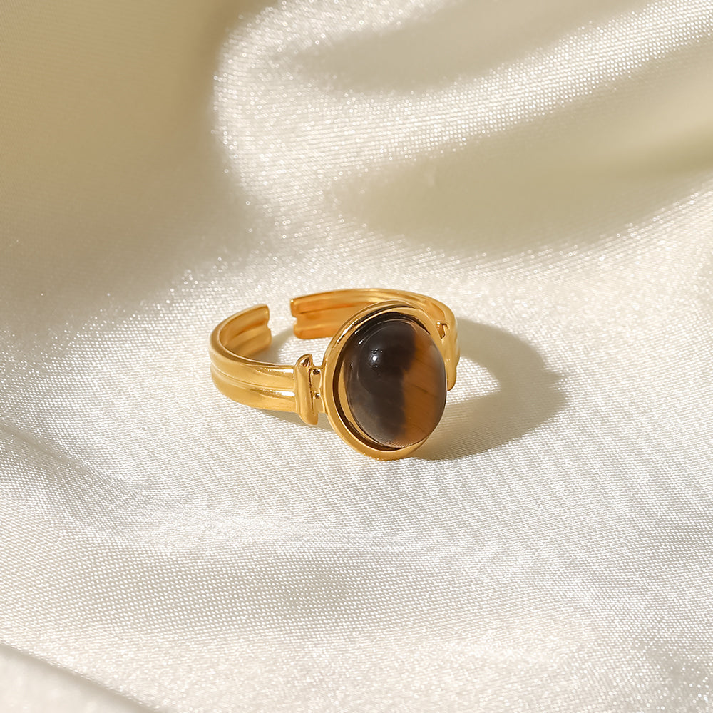 Anillo Piedra Marron | Dorado