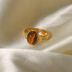 Anillo Piedra Marron | Dorado