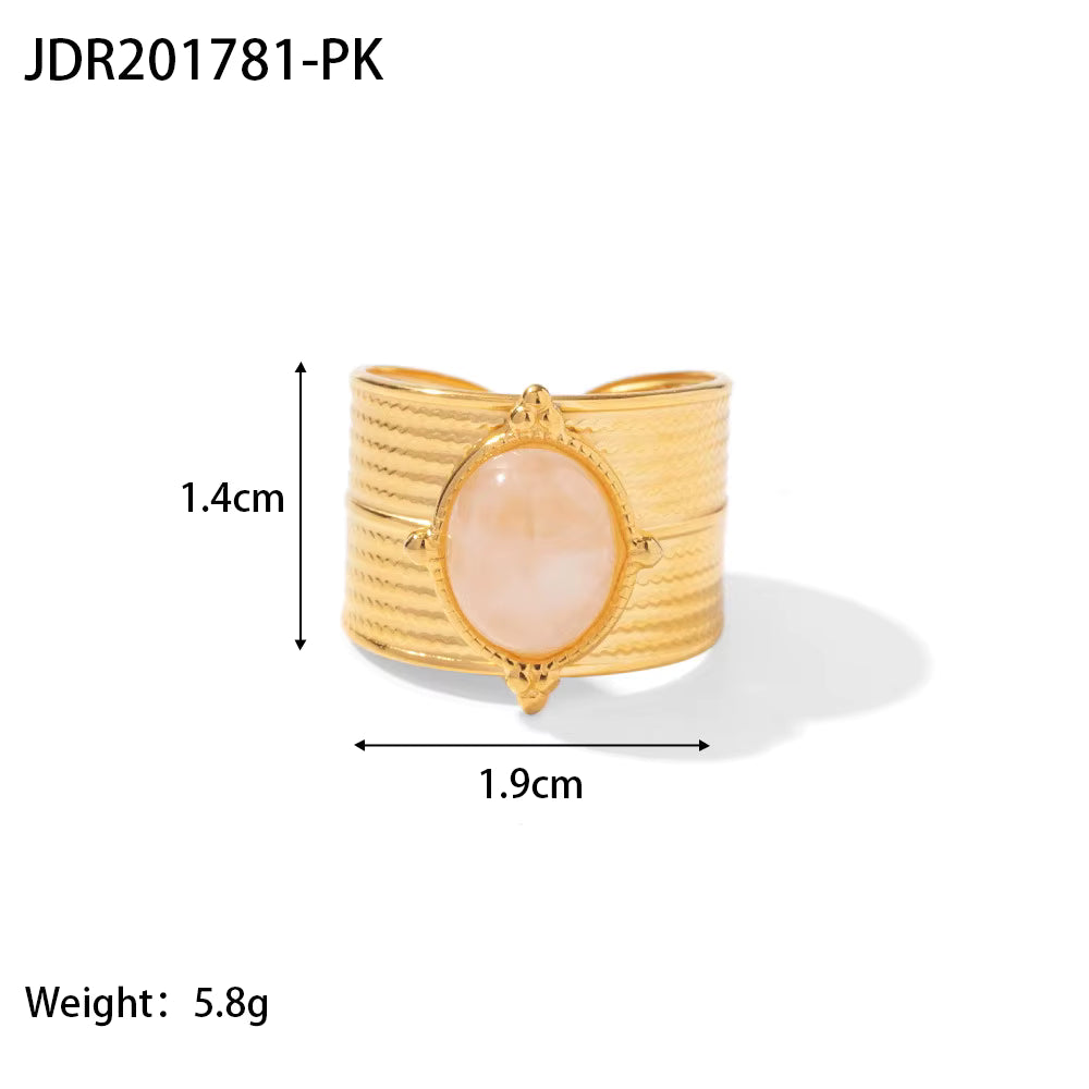 Anillo Piedra Oval Rosa | Dorado