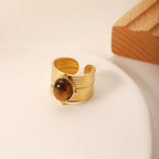 Anillo Perla Oval Marrón | Dorado