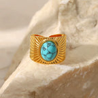 Anillo Sol Turquesa | Dorado