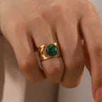 Anillo verde con Espigas | Dorado