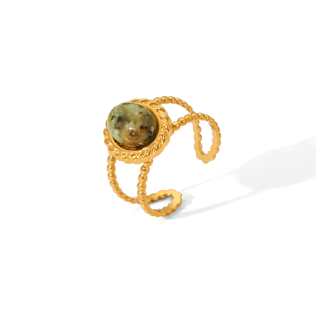 Anillo Elegante Piedra Natural Verde | Dorado