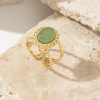 Anillo Elegante Piedra Natural Verde Claro | Dorado