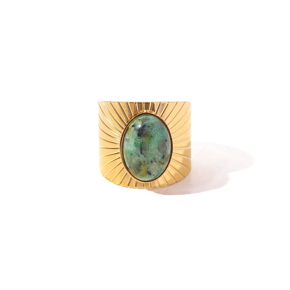 Anillo Piedra Verde Oscuro | Dorado