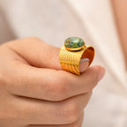Anillo Piedra Verde Oscuro | Dorado