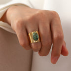 Anillo Piedra Verde Oscuro | Dorado