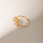 Anillo Medio Sol Piedra Blanca | Dorado